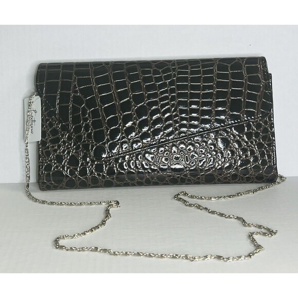 Brown Fold-over Magnetic Flap Convertible Handbag Clutch w/ Removable Slim Strap - Picture 1 of 10